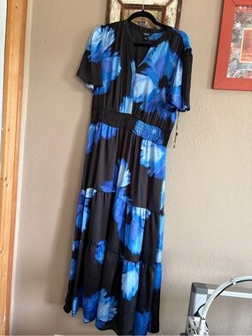 Simply Vera Vera Wang Black Maxi Dress with Blue Floral Pattern